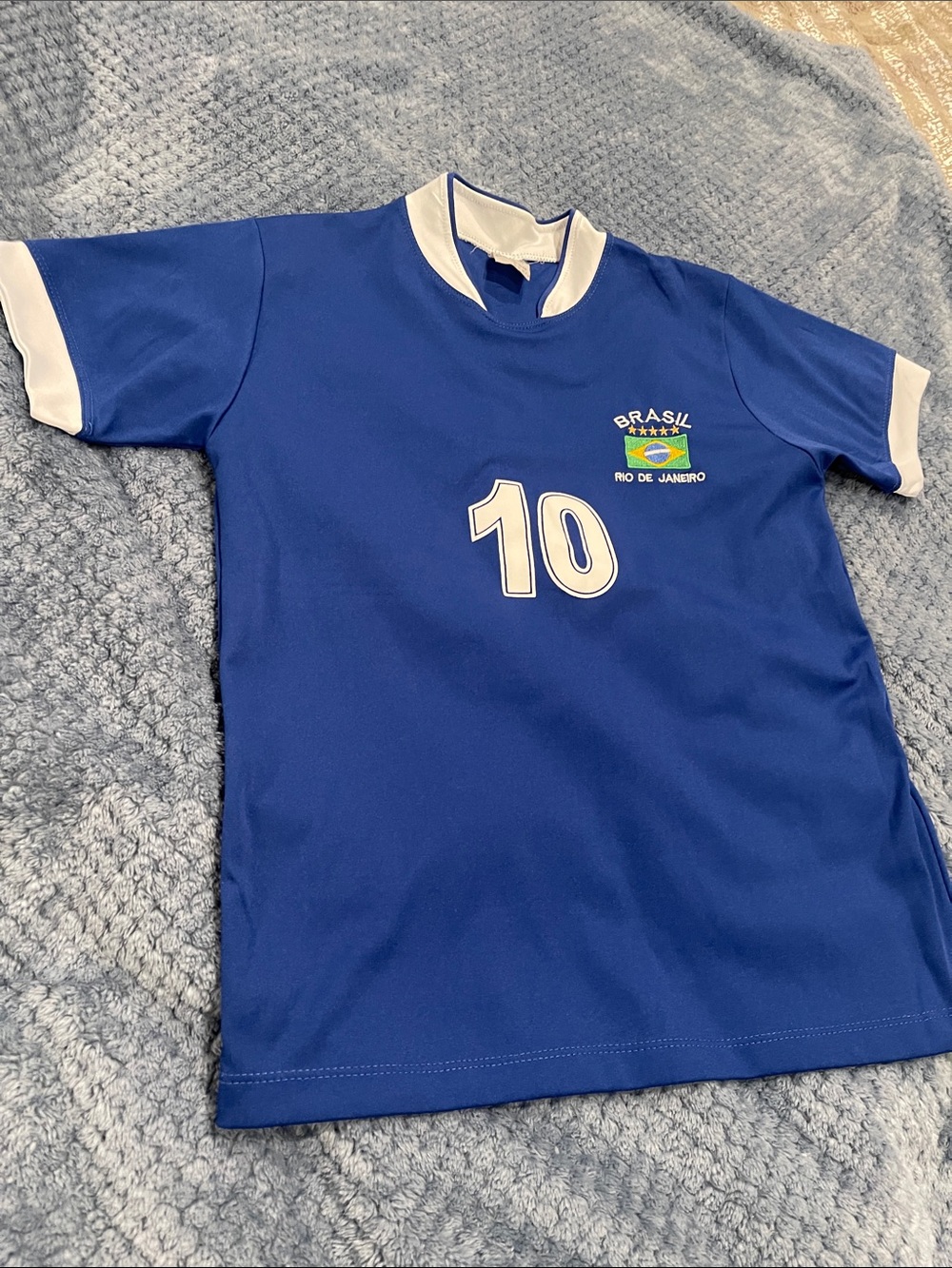 Blue #10 Kids Soccer Jersey with Brasil Rio De Janeiro Crest